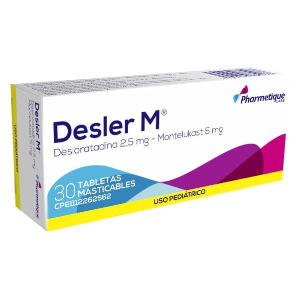 Desler M Pediatrico x 30 Tabletas Desloratadina 2.5 mg + Montelukast 5 mg  Pharmetique