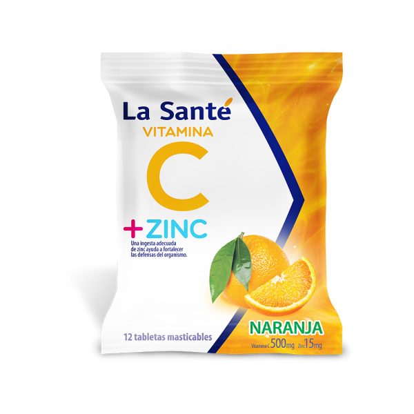 Vitamina C + Zinc 500mg Naranja X12 Tabletas Masticables La Santé